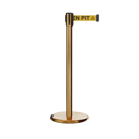 MONTOUR LINE Retractable Belt Rolling Stanchion, 2ft Sat.Brass Post  11ft. Open ME530-SB-BEWARYB-110